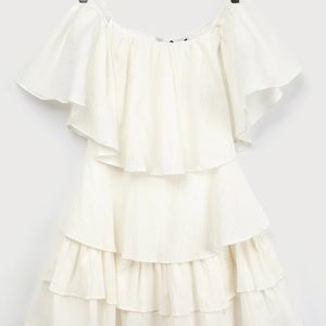 White Off-the-Shoulder Tiered Mini Dress